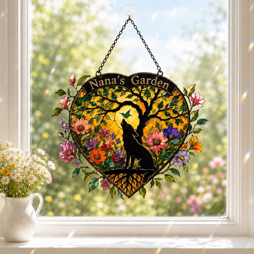 Personalized Nana's Garden Wolf Holographic Acrylic Suncatcher