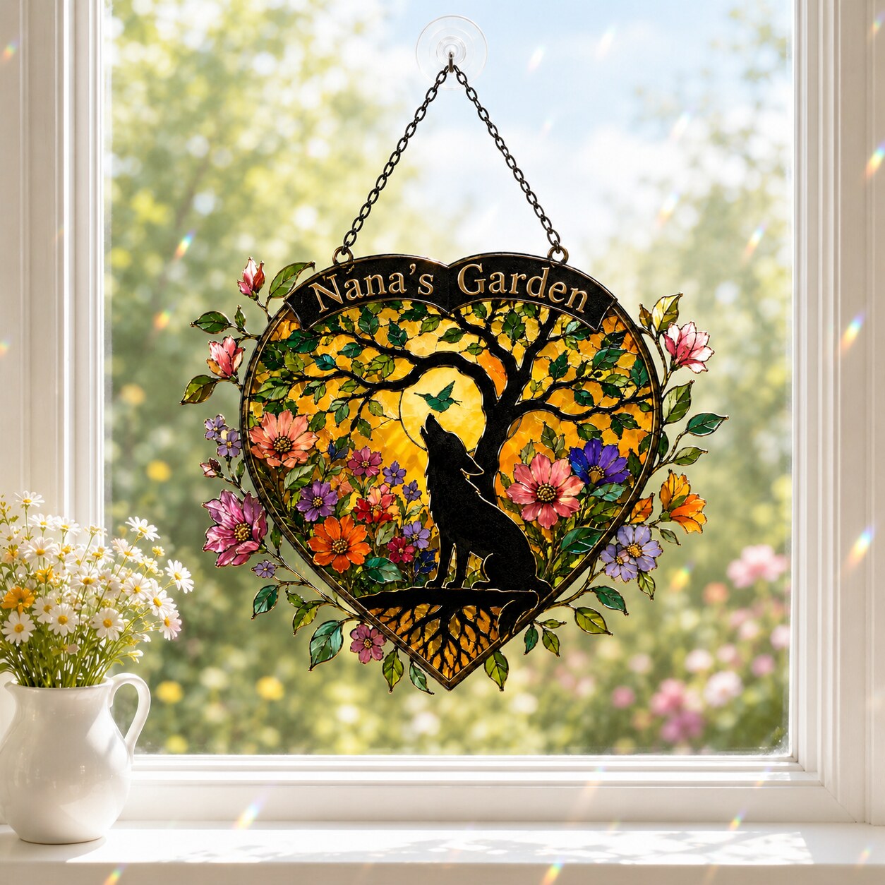 Personalized Nana's Garden Wolf Holographic Acrylic Suncatcher