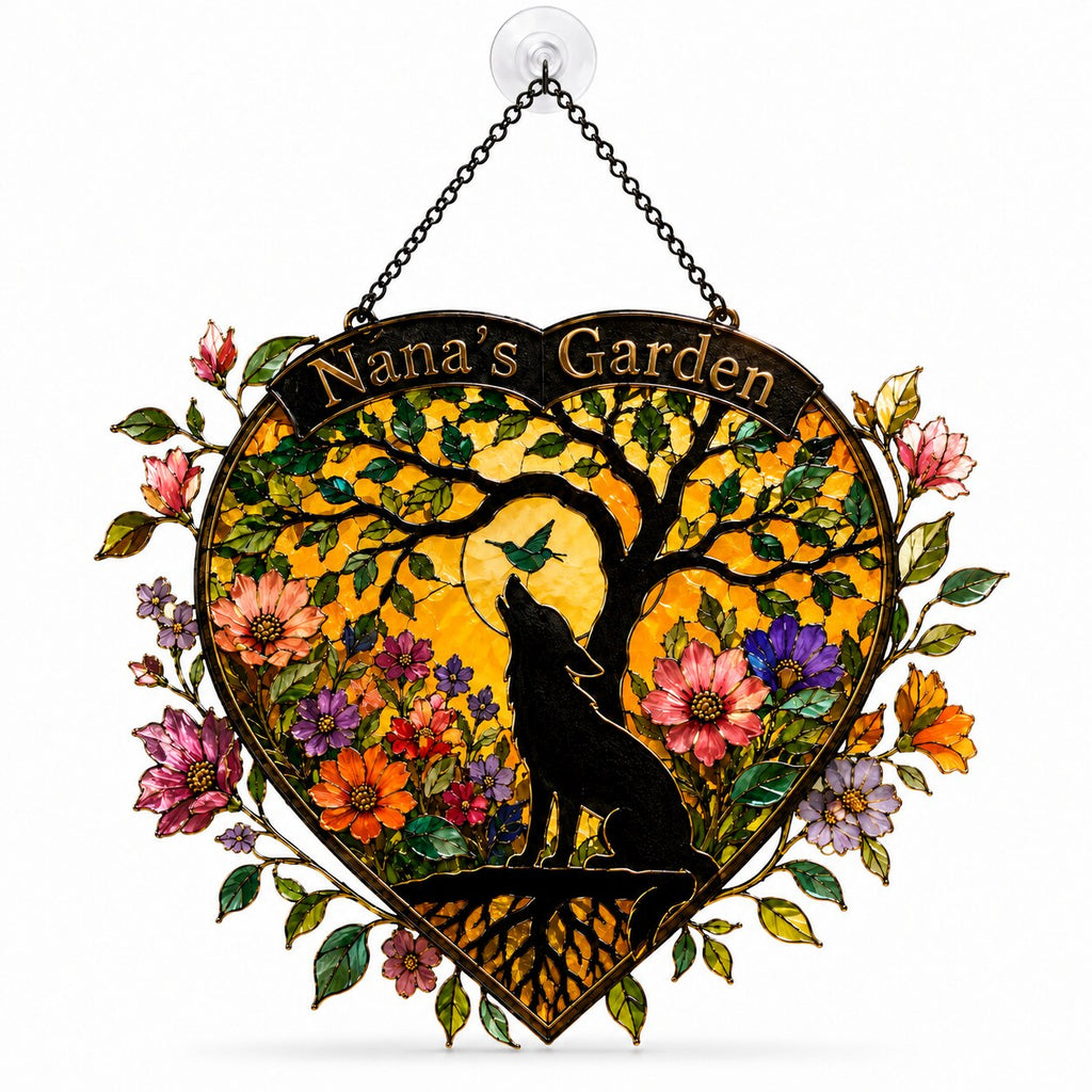 Personalized Nana's Garden Wolf Holographic Acrylic Suncatcher