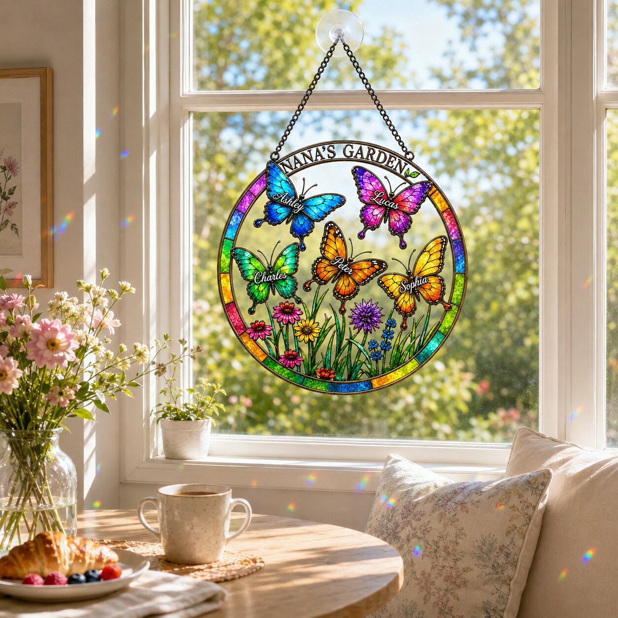 Personalized Nana's Garden Butterfly Holographic Acrylic Suncatcher
