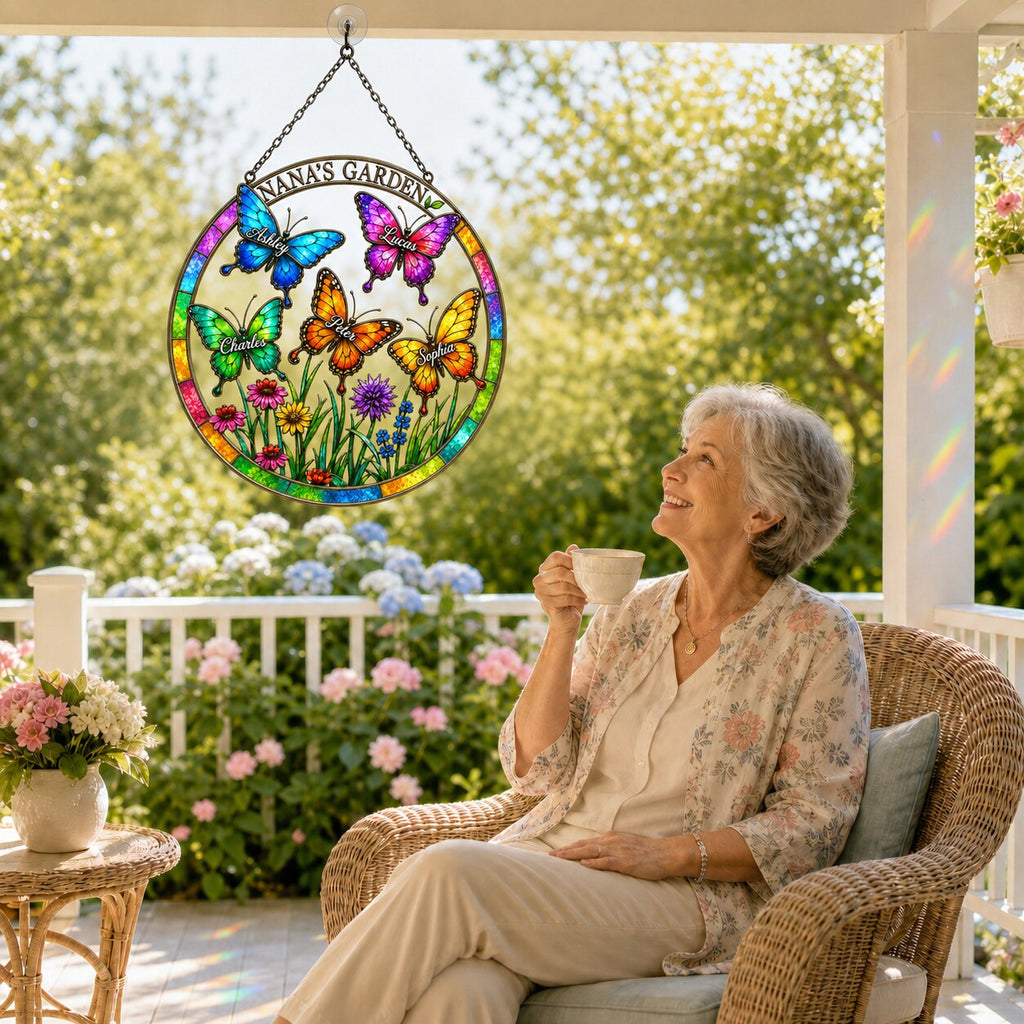 Personalized Nana's Garden Butterfly Holographic Acrylic Suncatcher