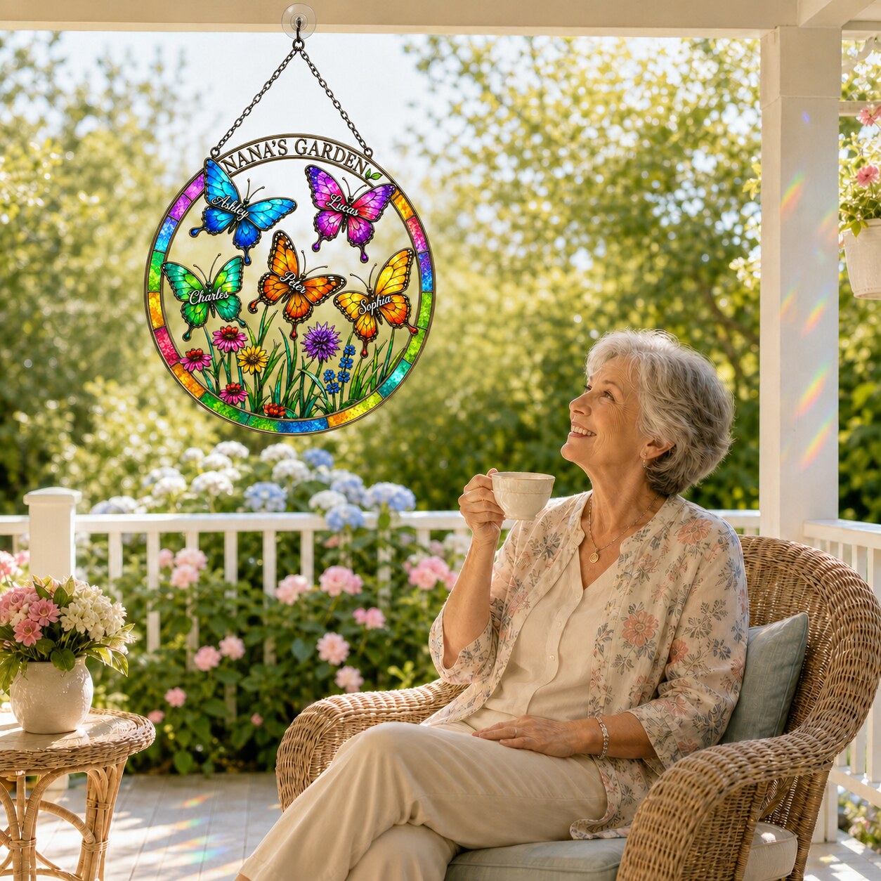 Personalized Nana's Garden Butterfly Holographic Acrylic Suncatcher