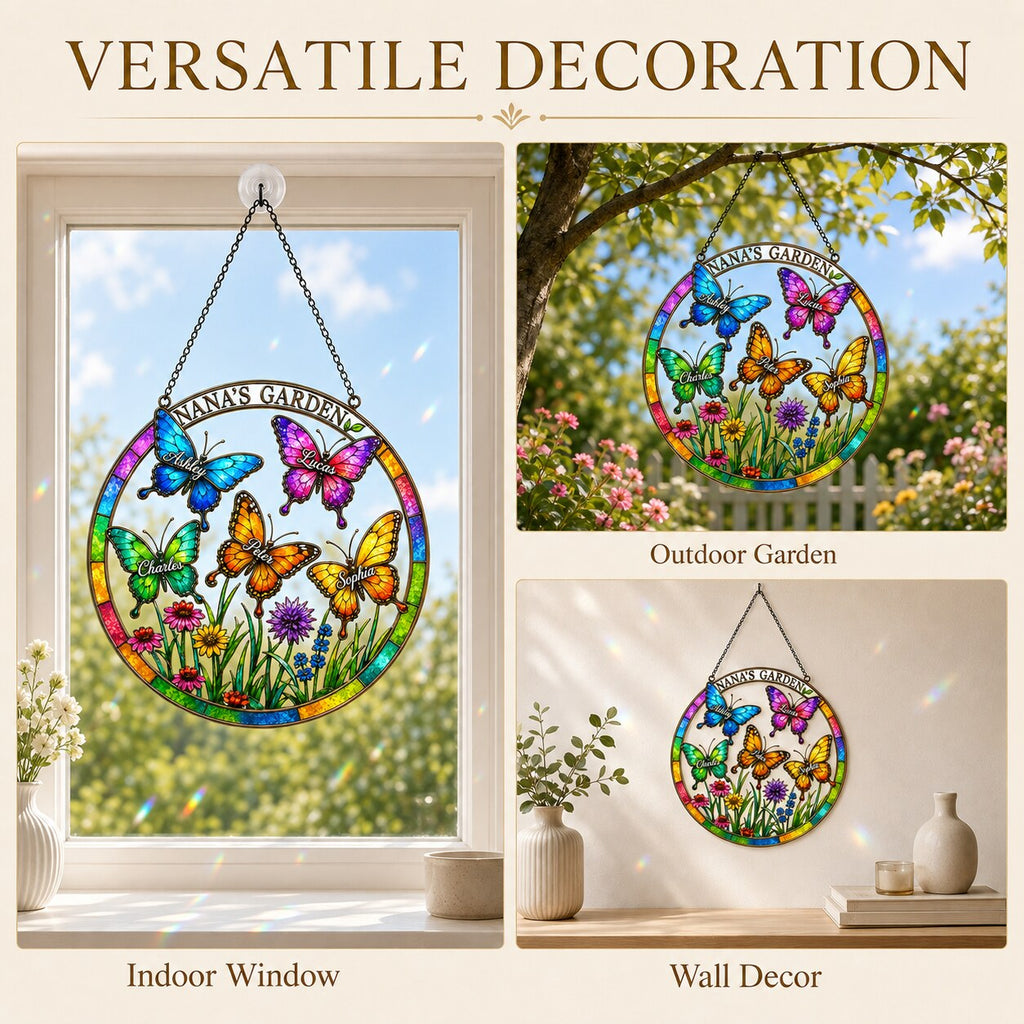 Personalized Nana's Garden Butterfly Holographic Acrylic Suncatcher