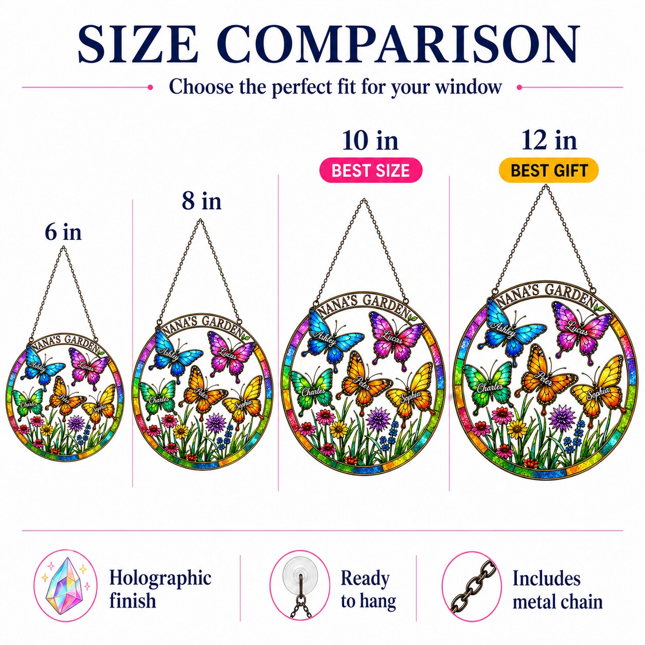 Personalized Nana's Garden Butterfly Holographic Acrylic Suncatcher