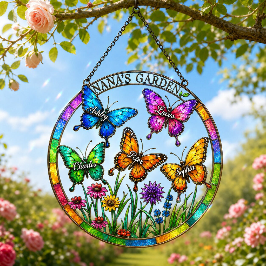 Personalized Nana's Garden Butterfly Holographic Acrylic Suncatcher