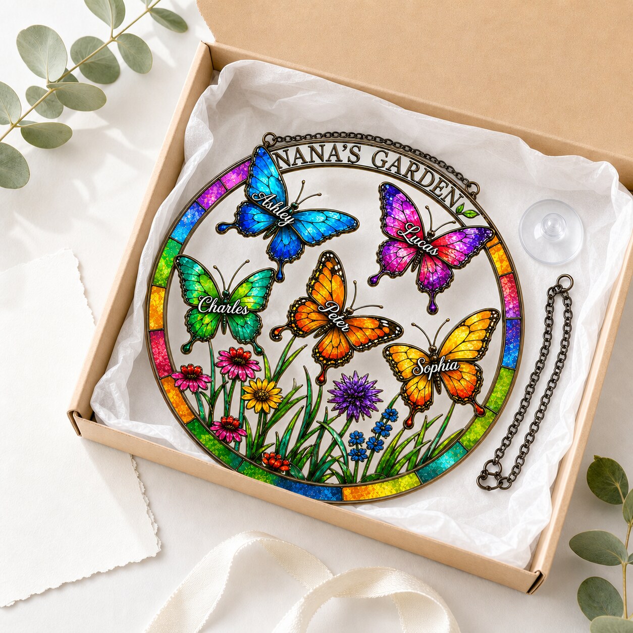 Personalized Nana's Garden Butterfly Holographic Acrylic Suncatcher