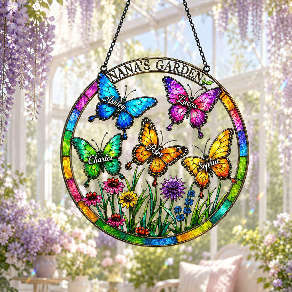Personalized Nana's Garden Butterfly Holographic Acrylic Suncatcher