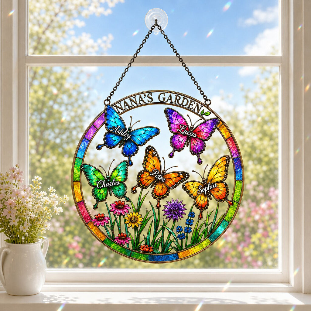 Personalized Nana's Garden Butterfly Holographic Acrylic Suncatcher