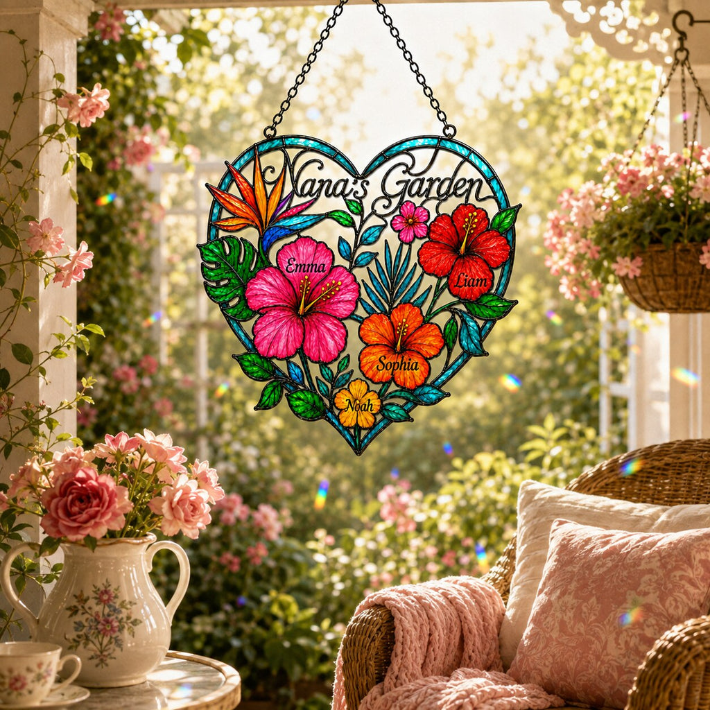 Personalized Nana's Garden Tropical Flower Holographic Acrylic Suncatcher