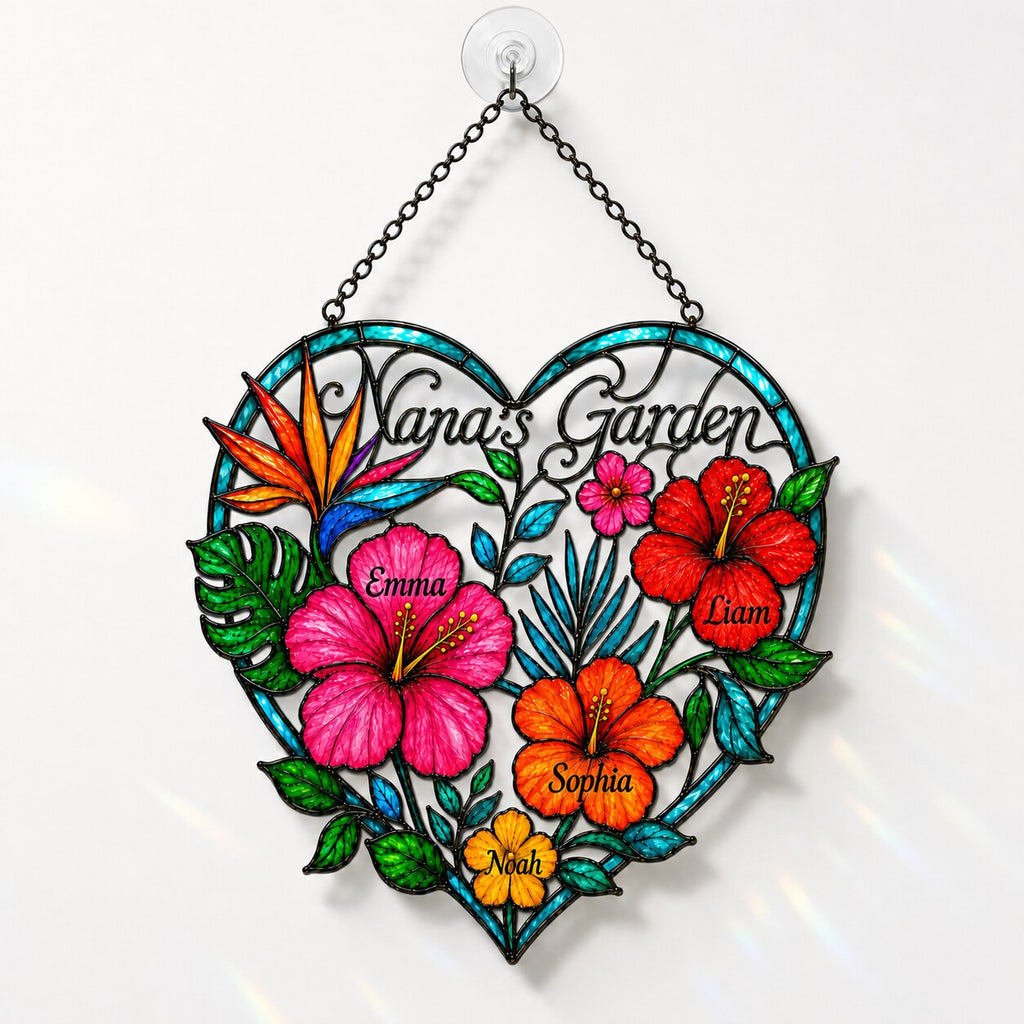 Personalized Nana's Garden Tropical Flower Holographic Acrylic Suncatcher
