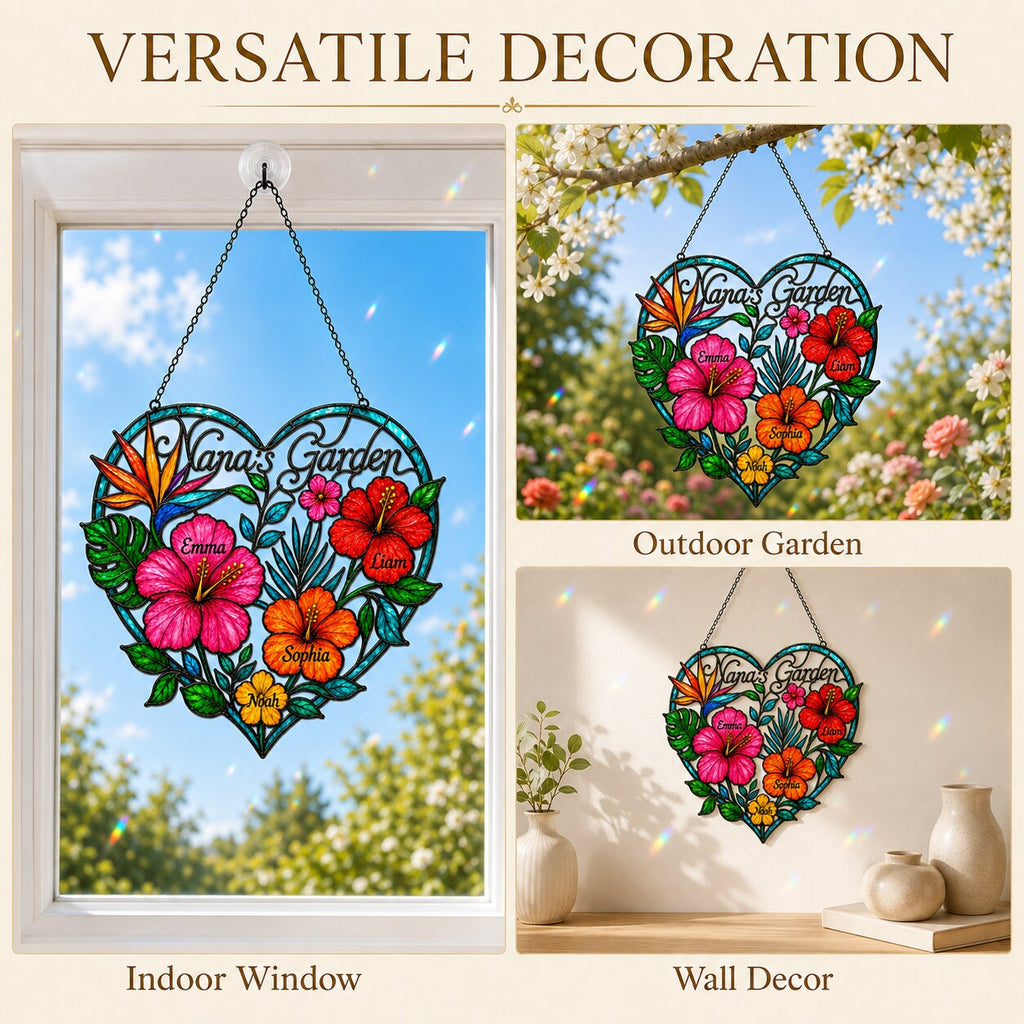 Personalized Nana's Garden Tropical Flower Holographic Acrylic Suncatcher