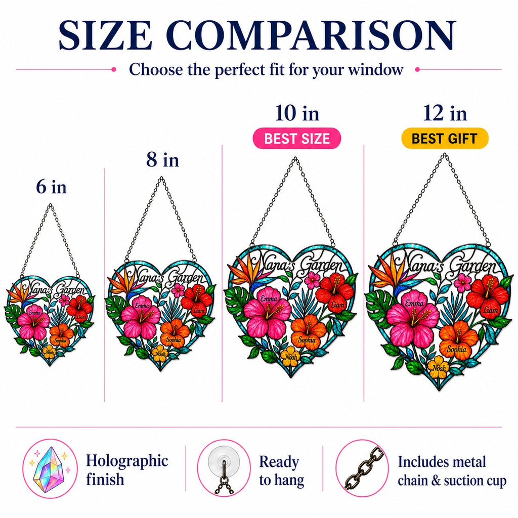Personalized Nana's Garden Tropical Flower Holographic Acrylic Suncatcher
