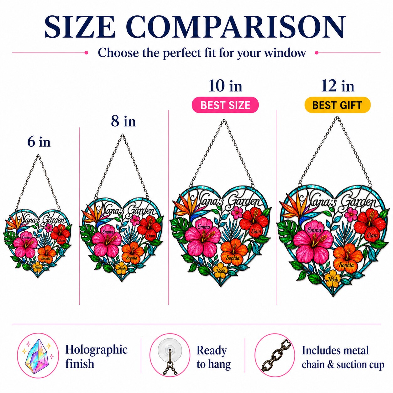 Personalized Nana's Garden Tropical Flower Holographic Acrylic Suncatcher