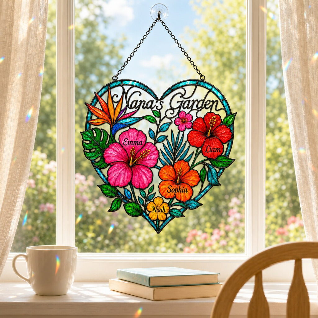 Personalized Nana's Garden Tropical Flower Holographic Acrylic Suncatcher