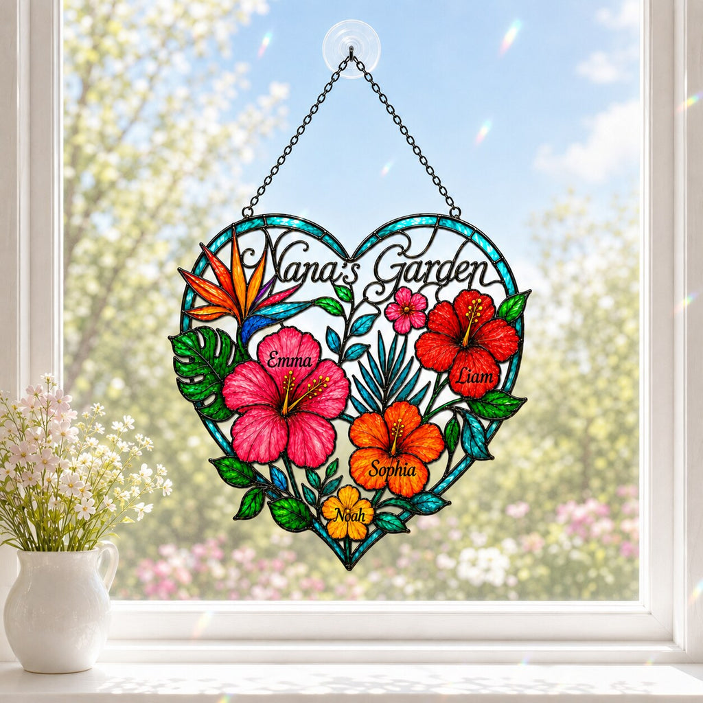 Personalized Nana's Garden Tropical Flower Holographic Acrylic Suncatcher