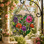 Personalized Nana's Garden Wildflower Heart Holographic Acrylic Suncatcher