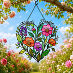Personalized Nana's Garden Wildflower Heart Holographic Acrylic Suncatcher
