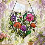 Personalized Nana's Garden Wildflower Heart Holographic Acrylic Suncatcher