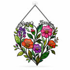 Personalized Nana's Garden Wildflower Heart Holographic Acrylic Suncatcher