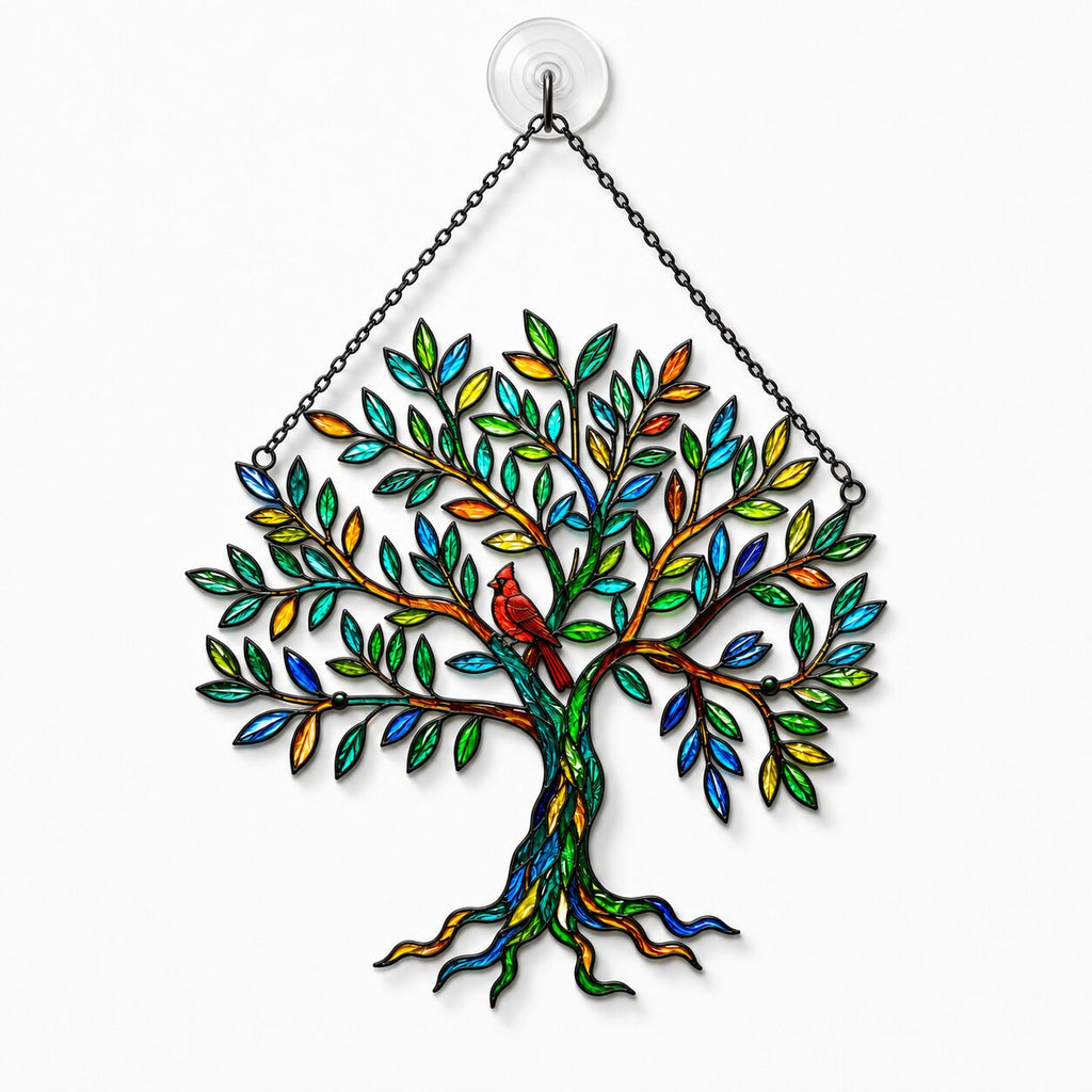 Cardinal Tree of Life Holographic Acrylic Suncatcher