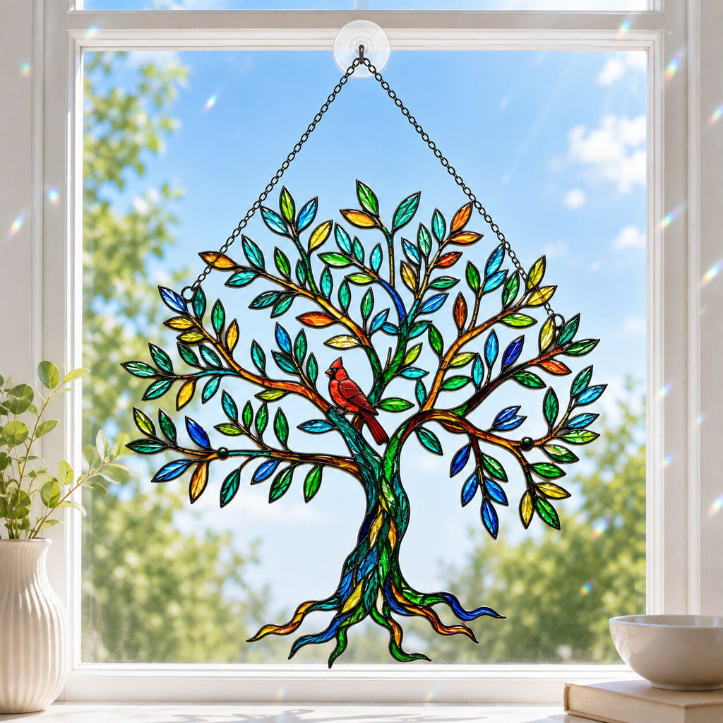 Cardinal Tree of Life Holographic Acrylic Suncatcher