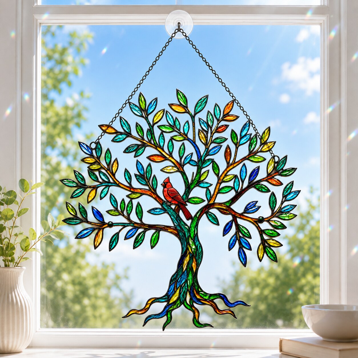 Cardinal Tree of Life Holographic Acrylic Suncatcher