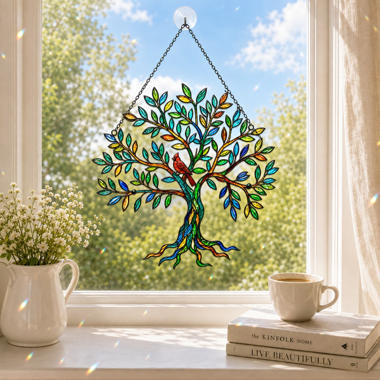 Cardinal Tree of Life Holographic Acrylic Suncatcher