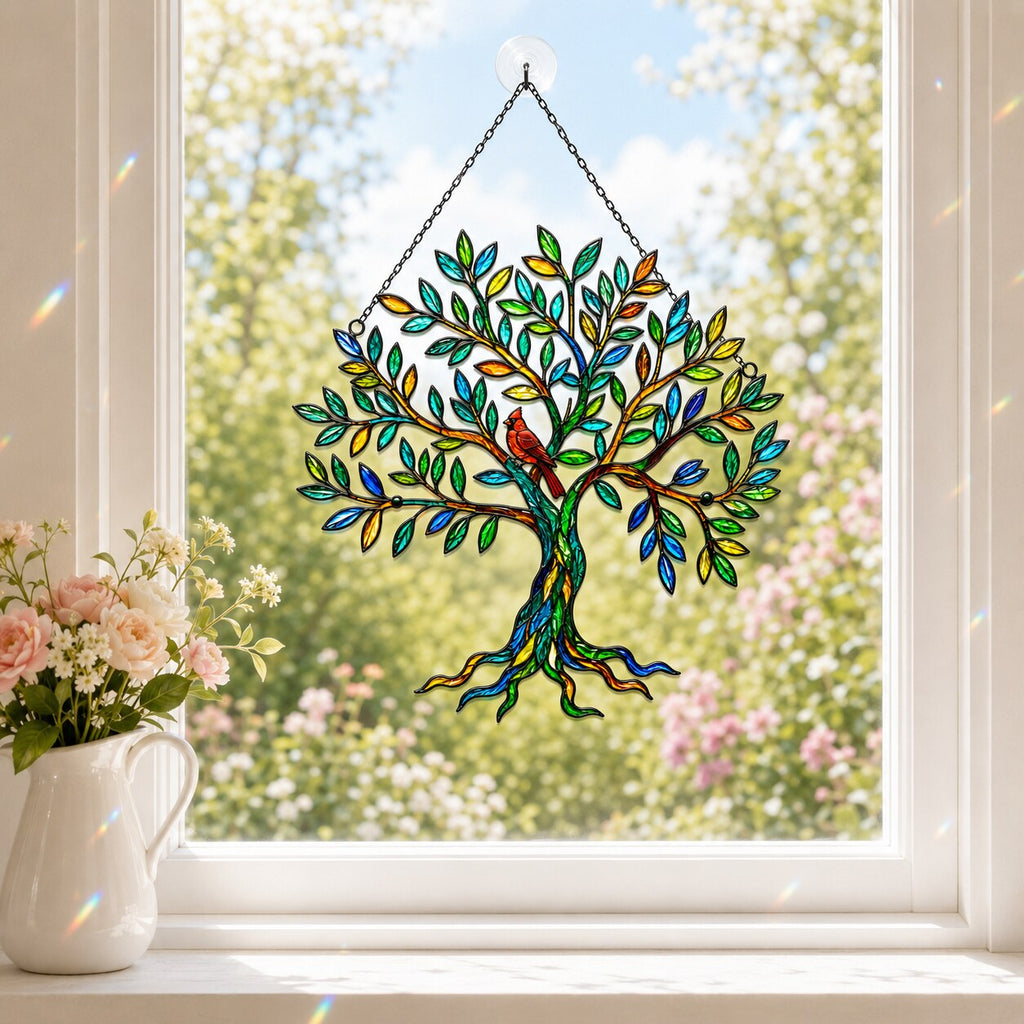 Cardinal Tree of Life Holographic Acrylic Suncatcher