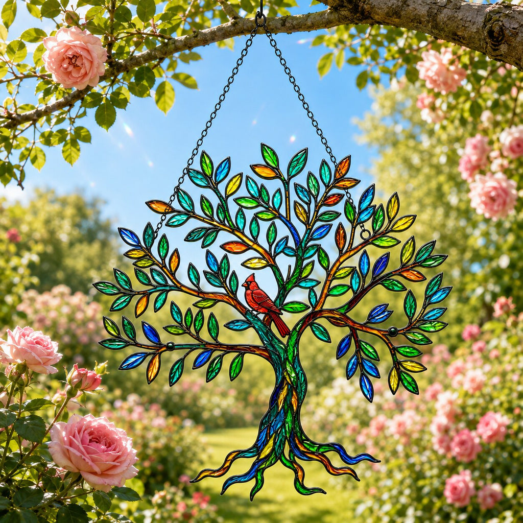 Cardinal Tree of Life Holographic Acrylic Suncatcher