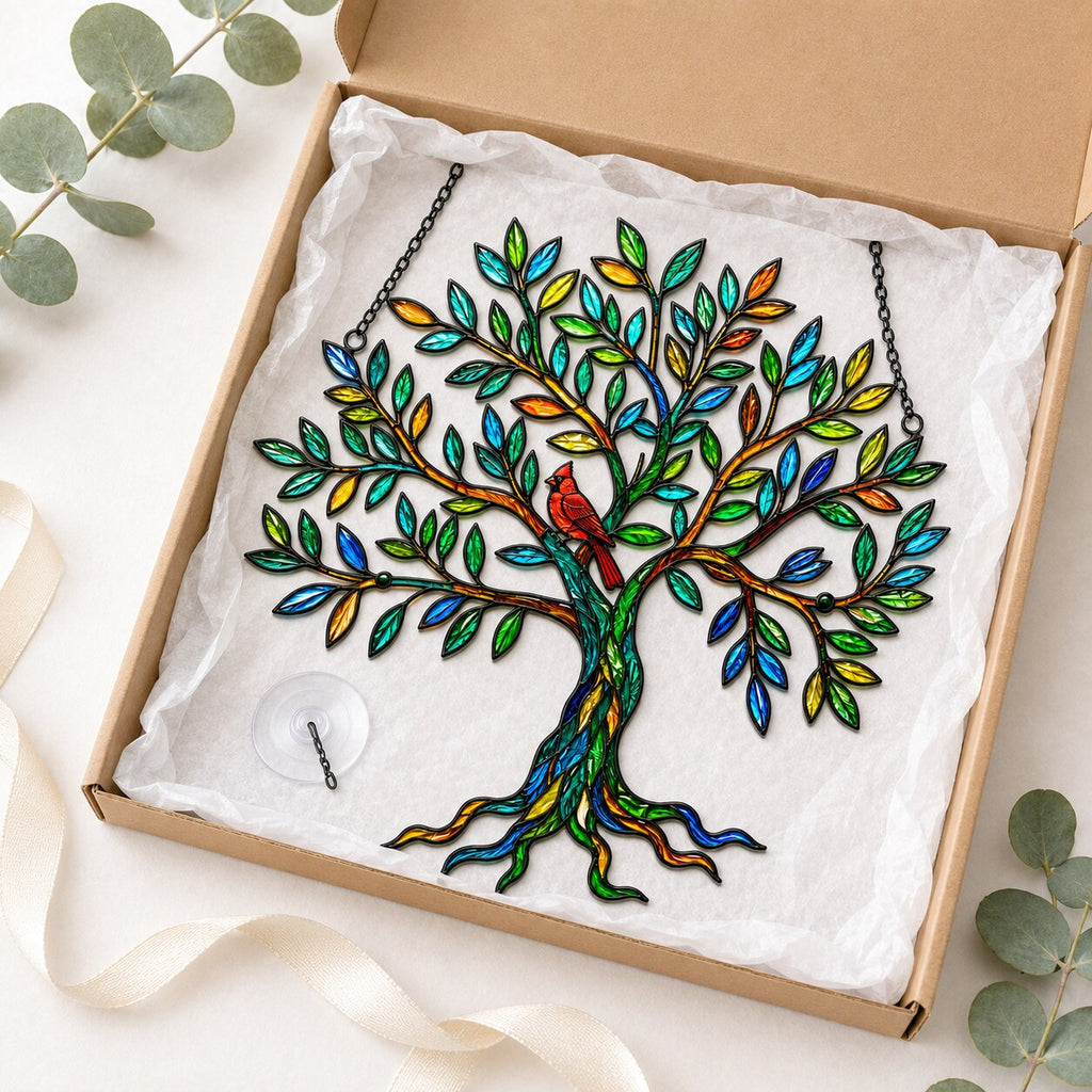 Cardinal Tree of Life Holographic Acrylic Suncatcher