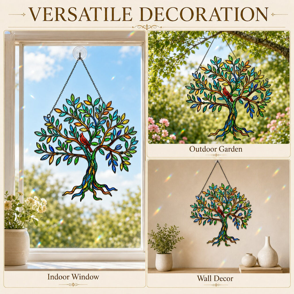 Cardinal Tree of Life Holographic Acrylic Suncatcher