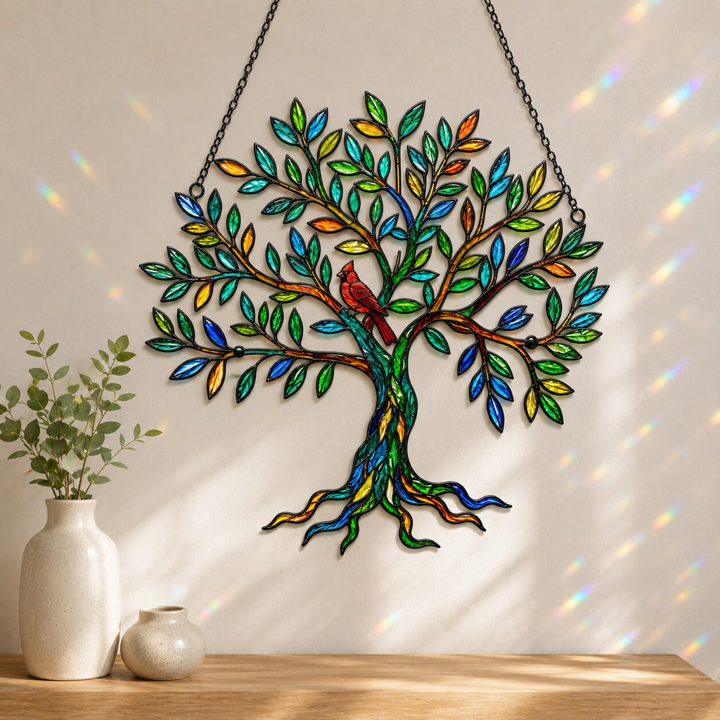 Cardinal Tree of Life Holographic Acrylic Suncatcher