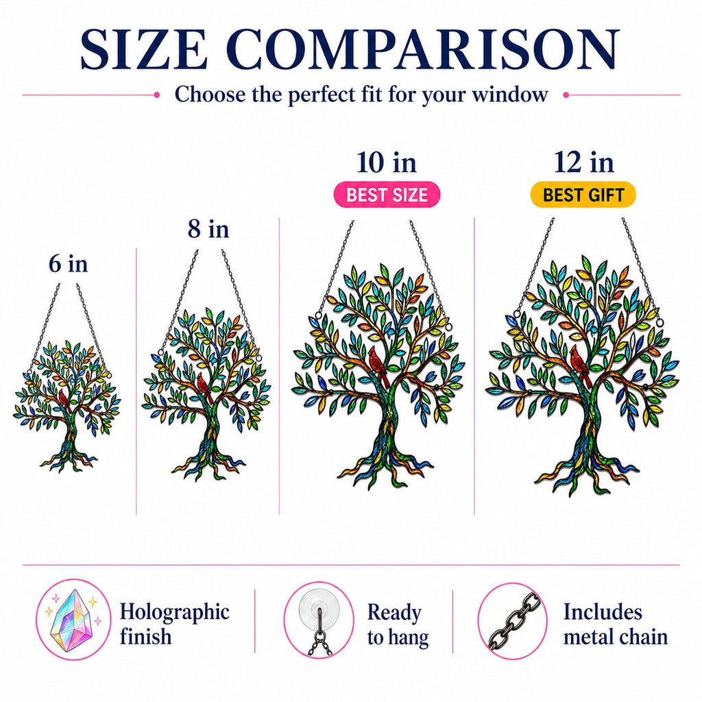 Cardinal Tree of Life Holographic Acrylic Suncatcher
