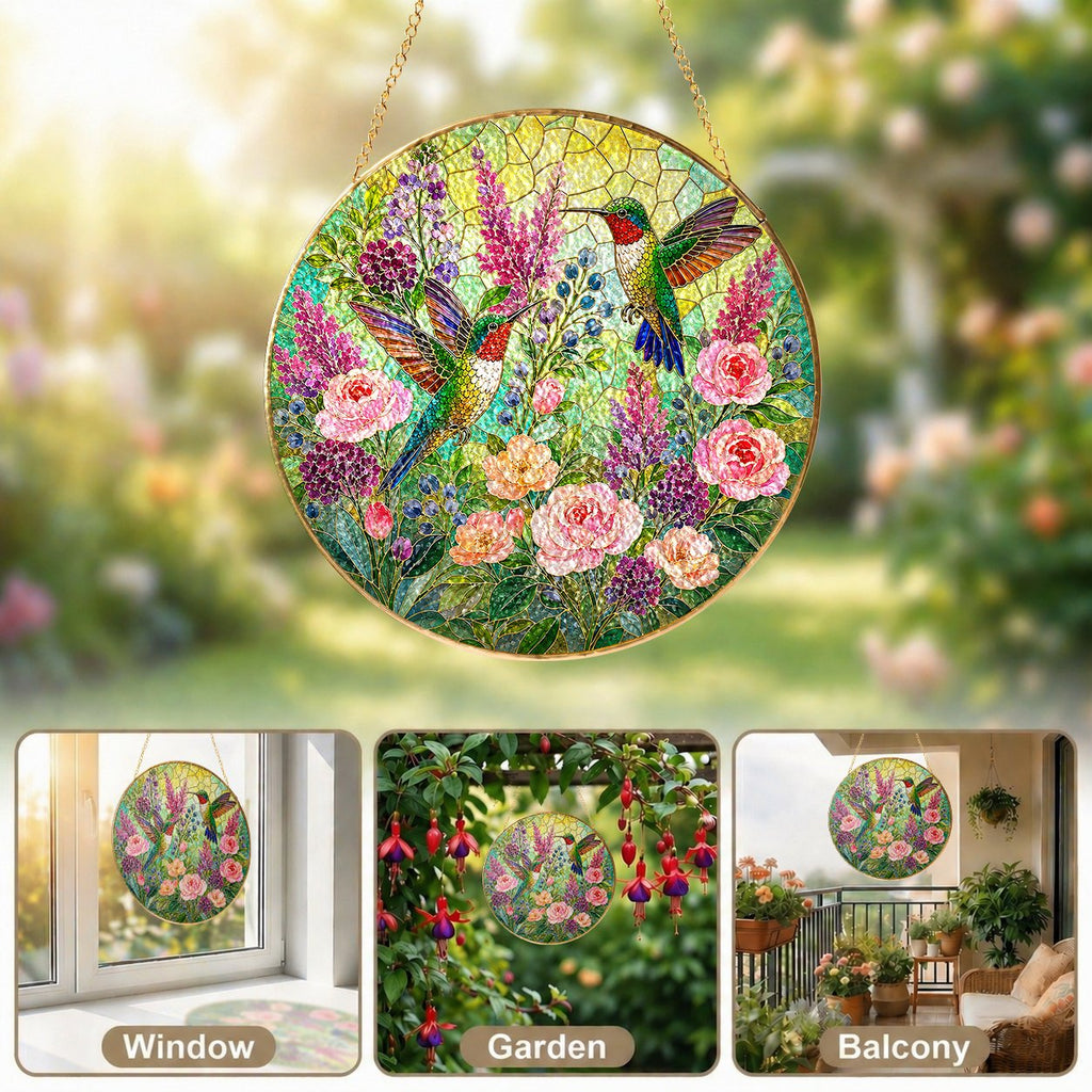 Hummingbird Floral Stained Glass Suncatcher
