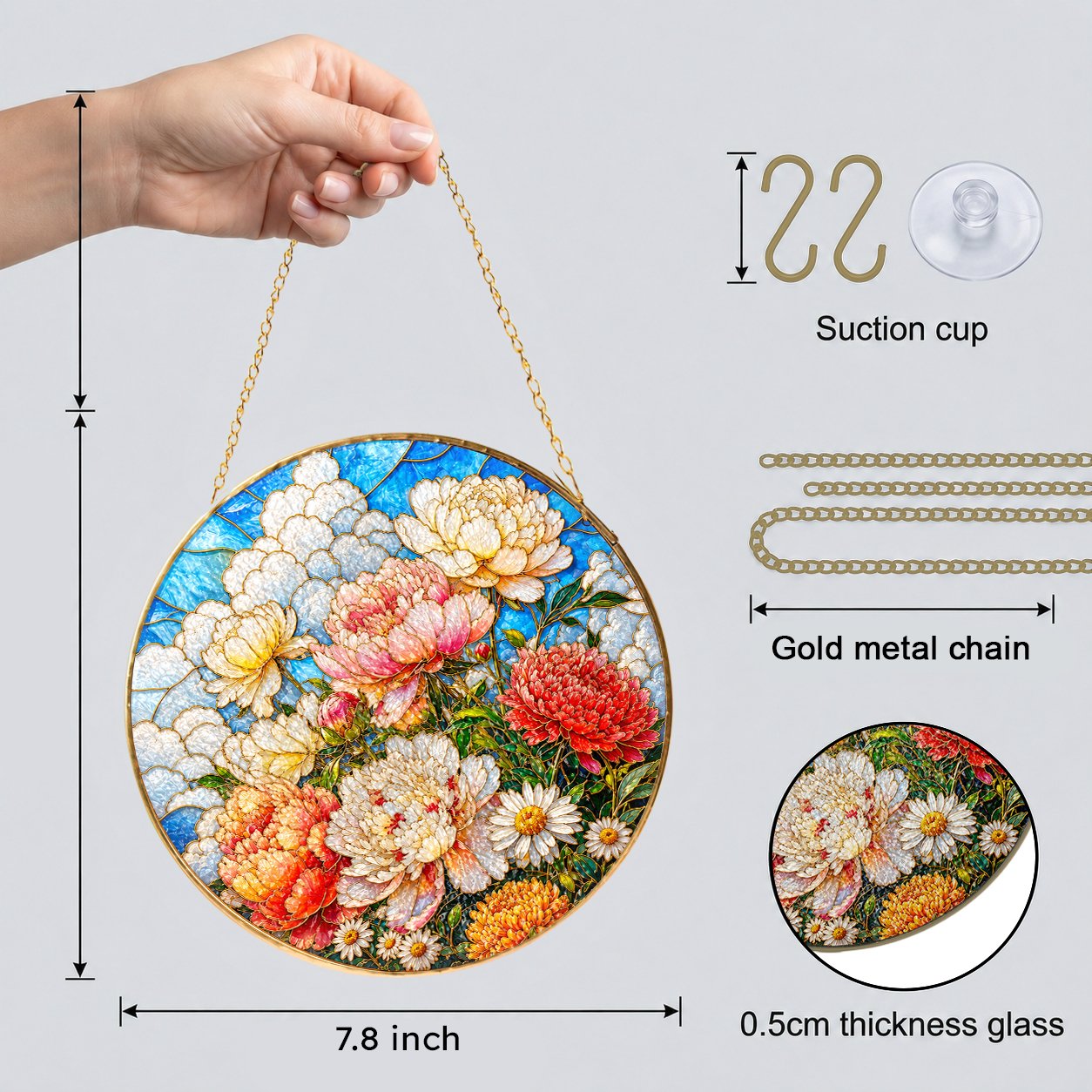 Peony Bouquet Stained Glass Suncatcher