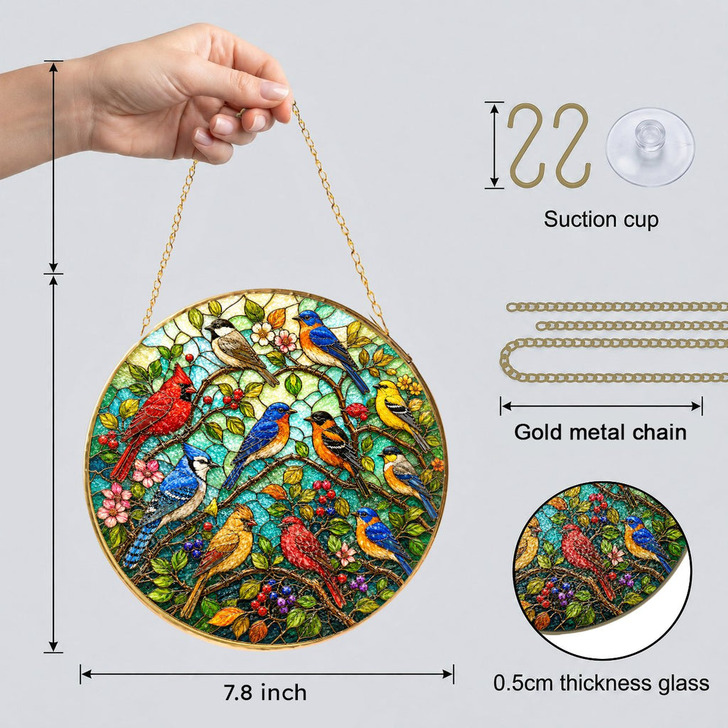 Garden Birds Stained Glass Suncatcher
