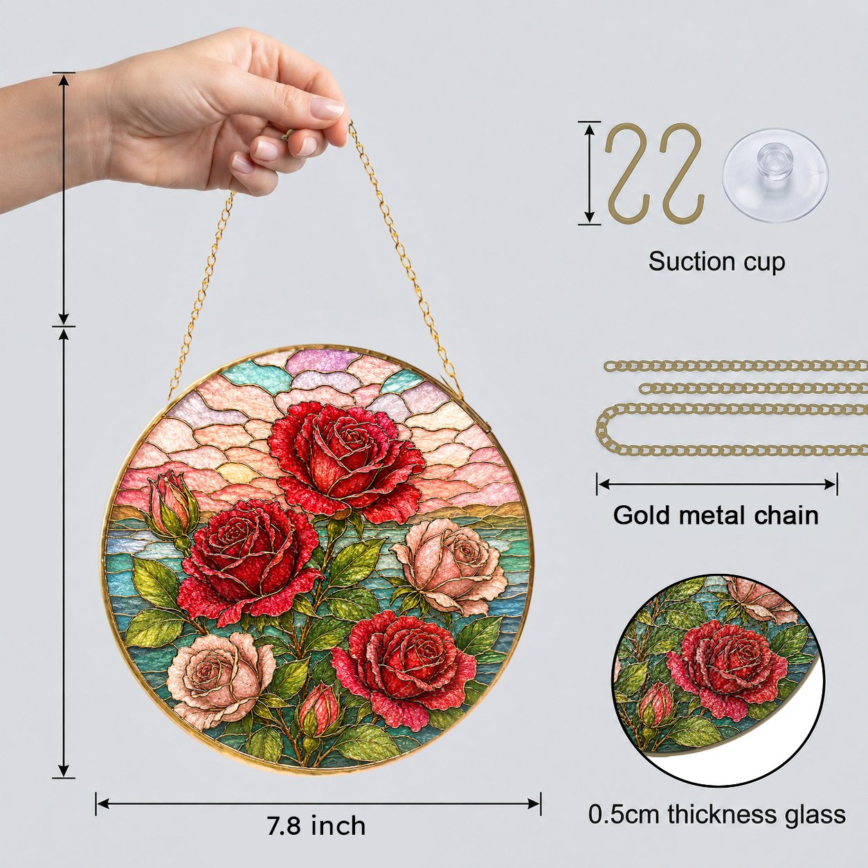 Red Rose Stained Glass Suncatcher