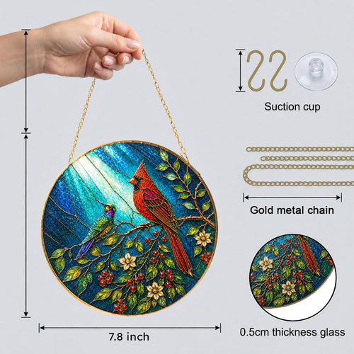 Cardinal Bird Stained Glass Suncatcher