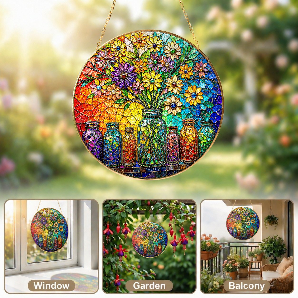 Colorful Floral Stained Glass Suncatcher