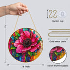 Pink Anemone Floral Stained Glass Suncatcher