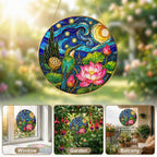 Hummingbird Lotus Stained Glass Suncatcher