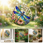 Dragonfly Floral Stained Glass Suncatcher