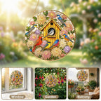 Birdhouse Birds Stained Glass Suncatcher