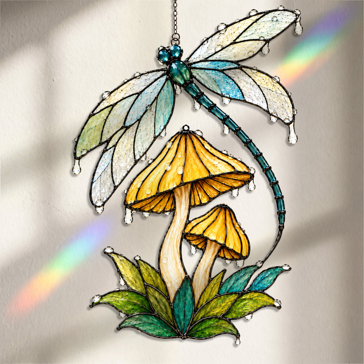 Dragonfly & Mushroom Holographic Acrylic Suncatcher