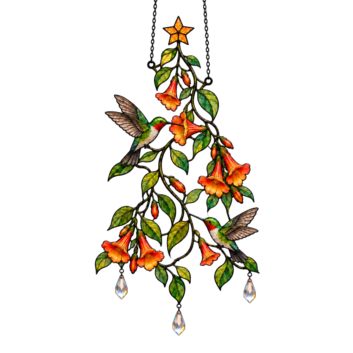 Hummingbird Trumpet Vine Christmas Tree Holographic Acrylic Suncatcher