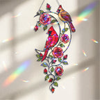 Cardinal Pair & Roses Crescent Moon Holographic Acrylic Suncatcher