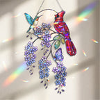 Cardinal & Hummingbird Forget-Me-Not Moon Holographic Acrylic Suncatcher
