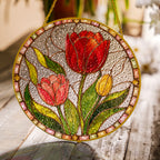 Pink Tulip Stained Glass Suncatcher