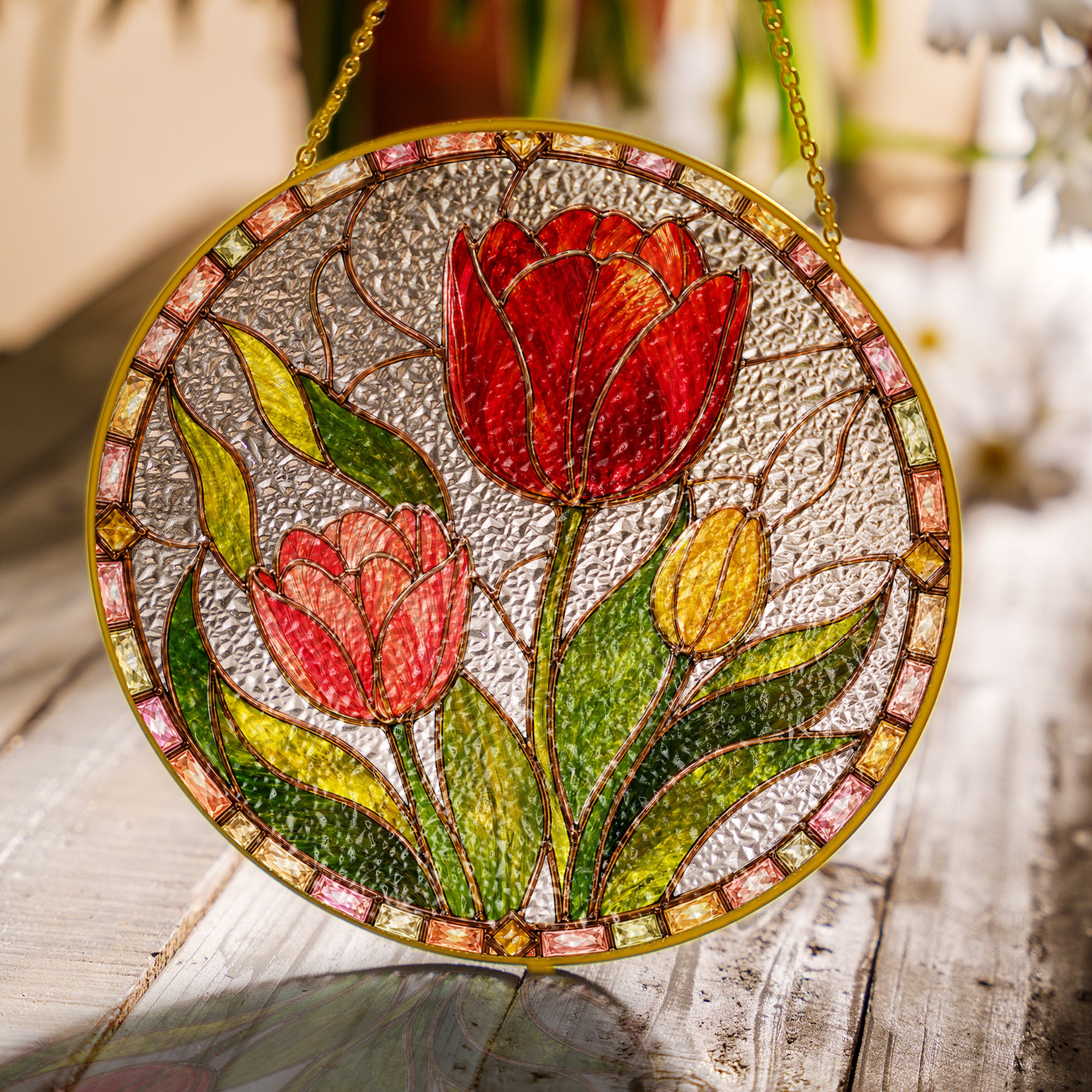 Pink Tulip Stained Glass Suncatcher