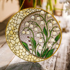 Lily of the Valley Stained Glass Suncatcher – Crescent Moon